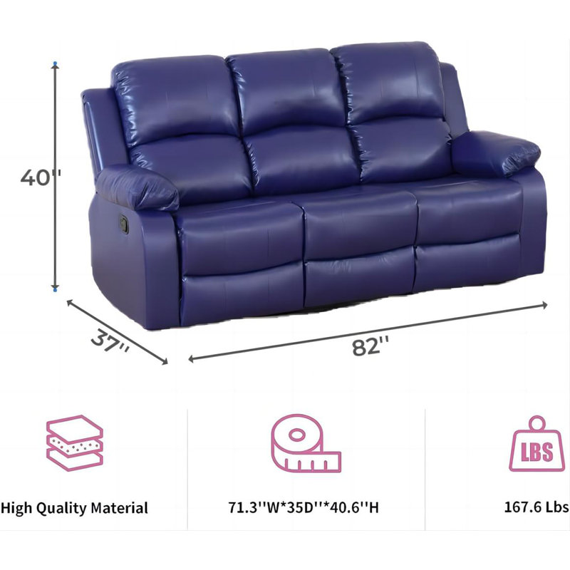Lysi Faux Leather Recliner, Blue Faux Leather