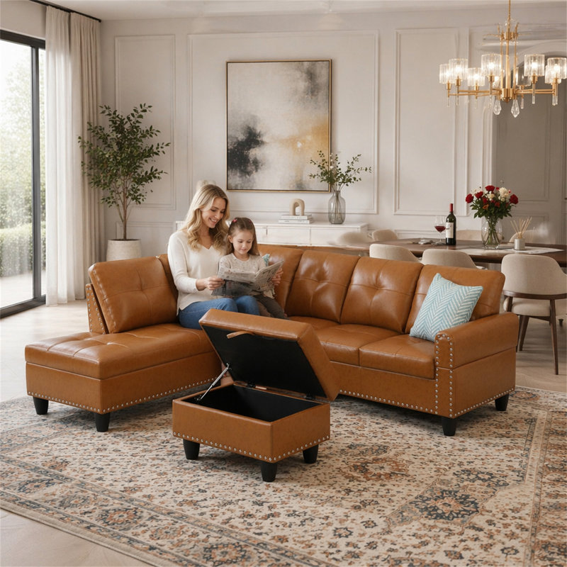 Canapé modulaire en similicuir avec repose-pieds, Gingembre gingembre