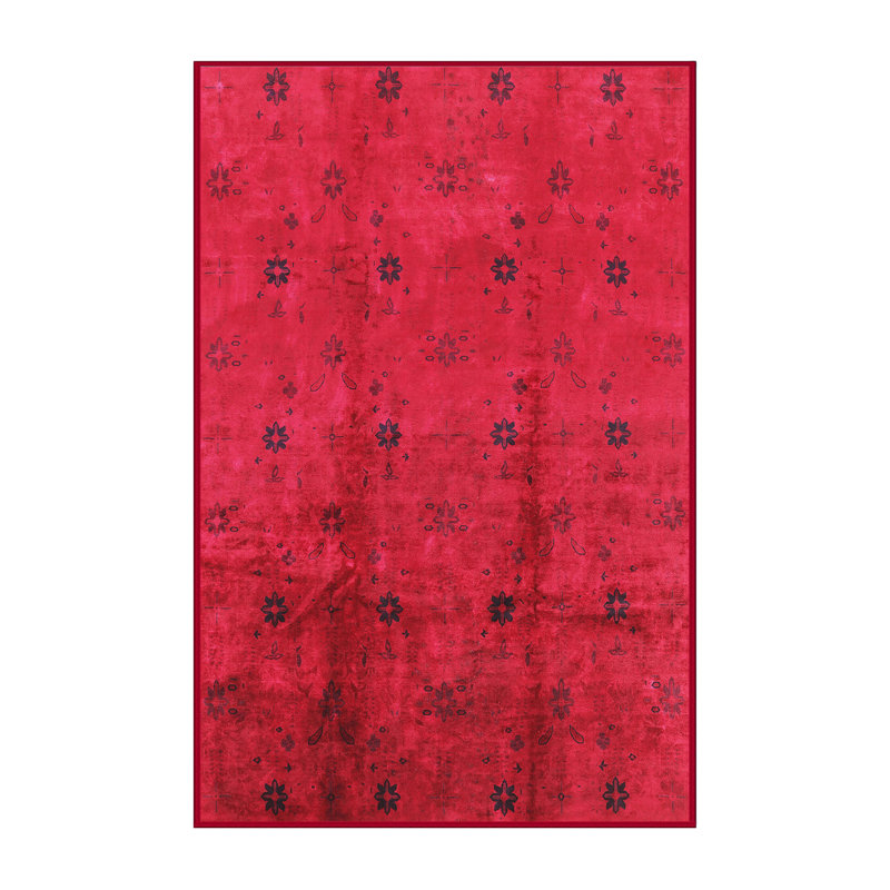 Tapis rouge à motif floral, Tapis de couloir 2 pi x 5 pi