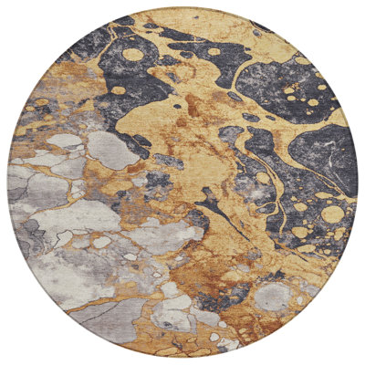 Machine Washable Indoor/Outdoor Xhevrie Gold Rug