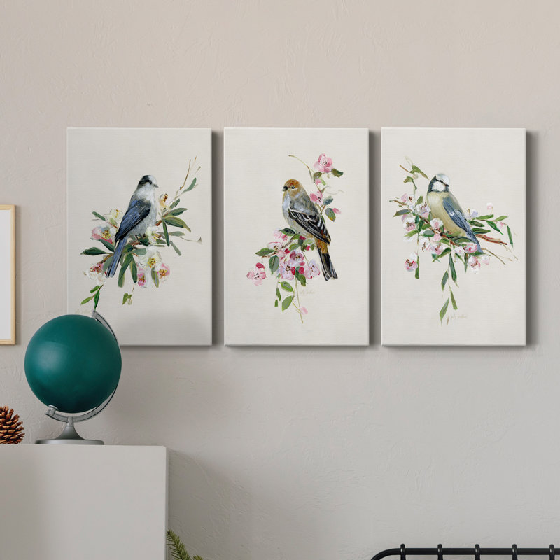 «Spring Song Blue Bird», ensemble de 3 toiles tendues, H 27 po x l 54 po x P 1 po