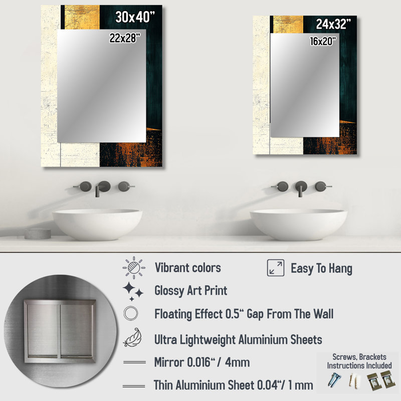 Abstract Golden And Emerald Shifting Perspectives - Modern Wall Mirror, Modern Decorative Mirror, Printed Metal Art