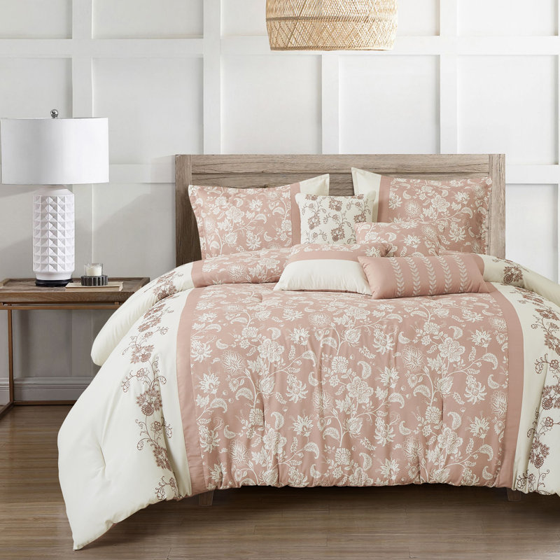 Kabibe Contemporary Floral Comforter, King Comforter + 6 Additional Pieces
