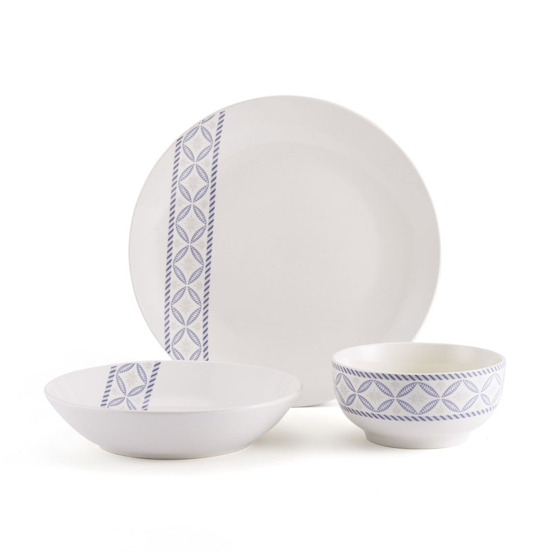 Preslie White and Blue Porcelain 18-Piece Dinnerware Set