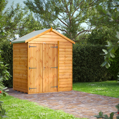 Powersheds 4 x 6ft Timber Overlap Windowless Apex Garden Shed, Double Doors