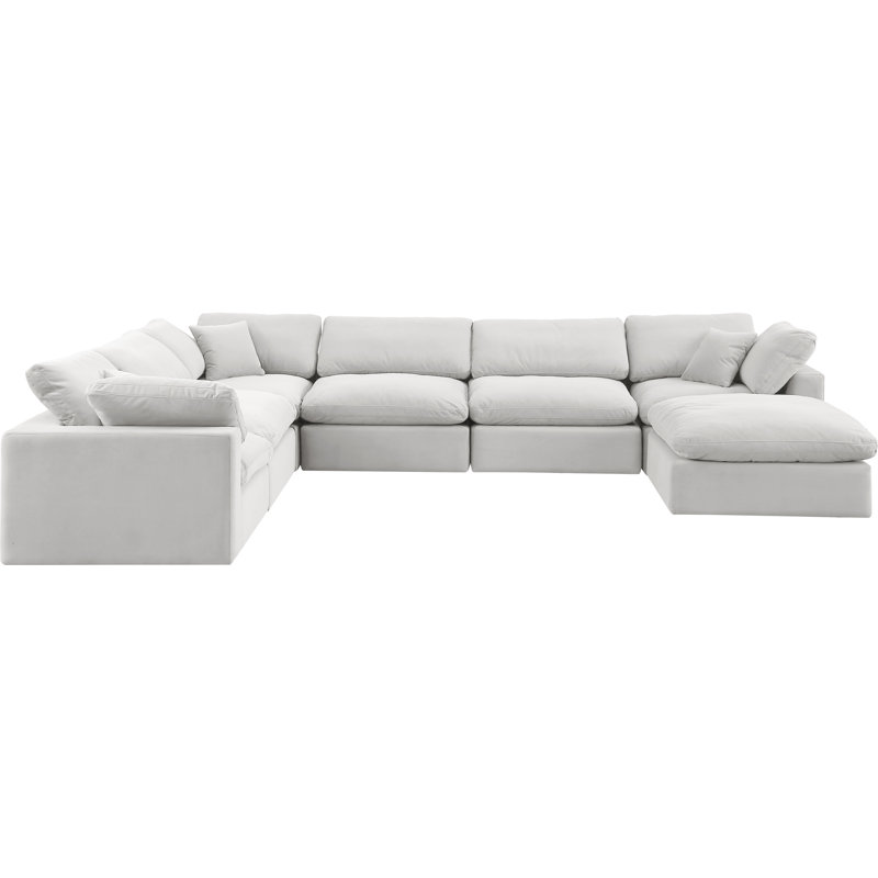 Issah Velvet U-Shaped Sectional Reversible, Cream Velvet