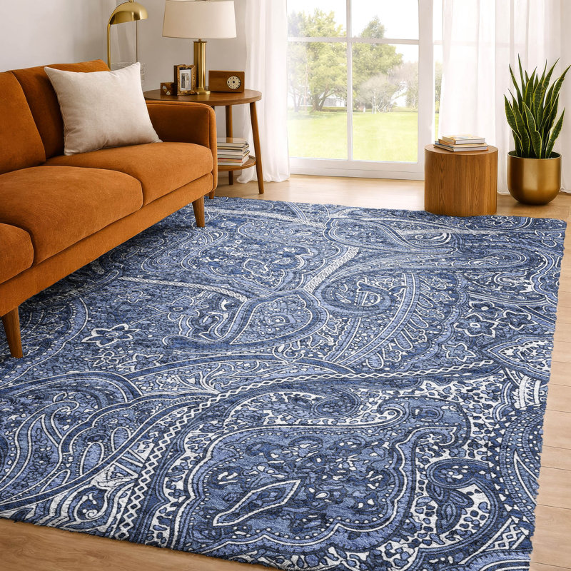 Tapis cachemire ADS623 de qualité supérieure lavable à la machine, Navy, 5' x 7'6"