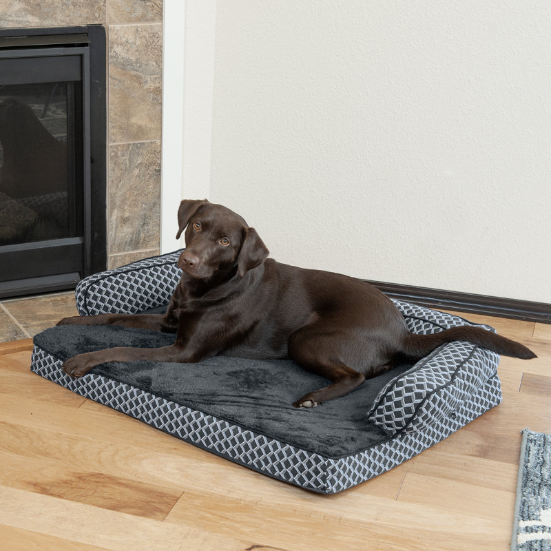 Diamond Gray Orthopedic Large Pet Sofa Bed with Bolsters