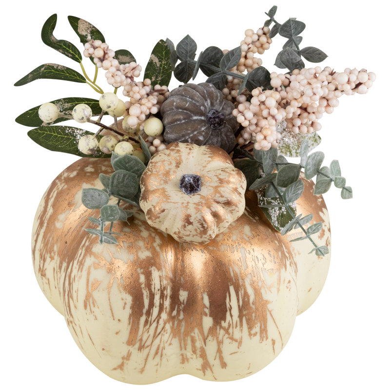Arrangement de récolte d'automne de citrouilles blanches et dorées de 9 po