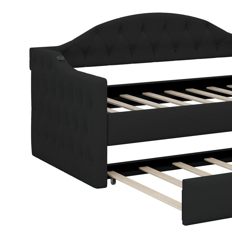 Lit de jour simple rembourré capitonné avec couchette, canapé-lit en velours avec ports USB et ports de charge de type C, aucun sommier nécessaire