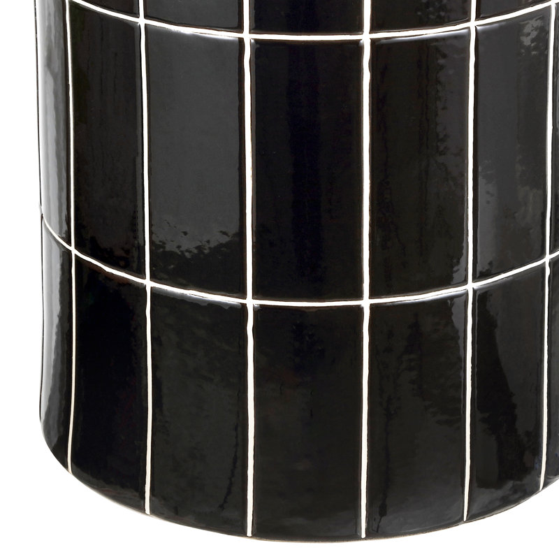 Tabouret de jardin tambour en céramique Karo, Noir