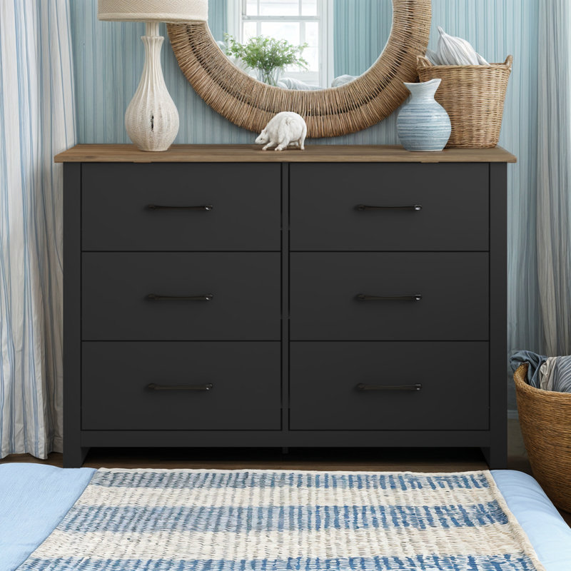 Walter 6-Drawer Double Dresser, Black/Knotty Oak