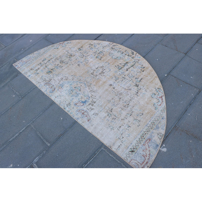 Handmade Vintage Turkish Wool Rug in Beige for Entryway Decor with Faded Anatolian Design