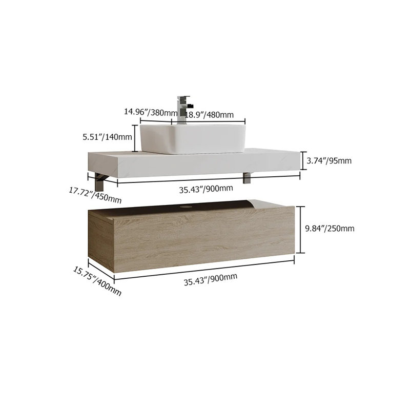 Meuble-lavabo simple avec plateau en pierre 35,43 po Yasim