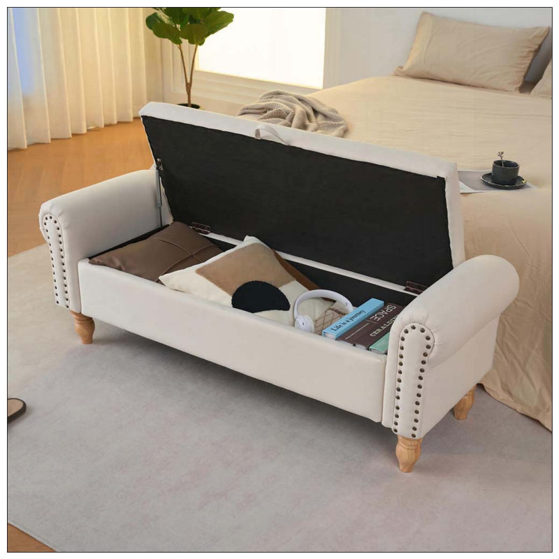 Banc de rangement avec repose-pieds, repose-pieds rembourré