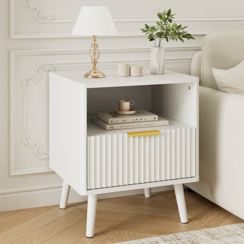 Ensemble de 2 tables de chevet cannelées, avec profil incurvé, table de bout avec rangement, table de chevet pour chambre à coucher, salon