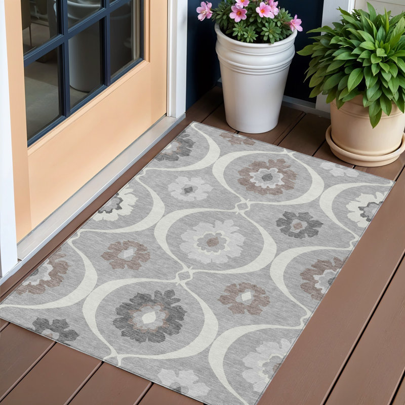 Tapis extérieur lavable gris anthracite et médaillon brun 3 pi x 5 pi