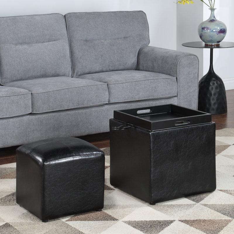 Repose-pieds carré Aihnoa avec tabouret et plateau réversible, Similicuir espresso