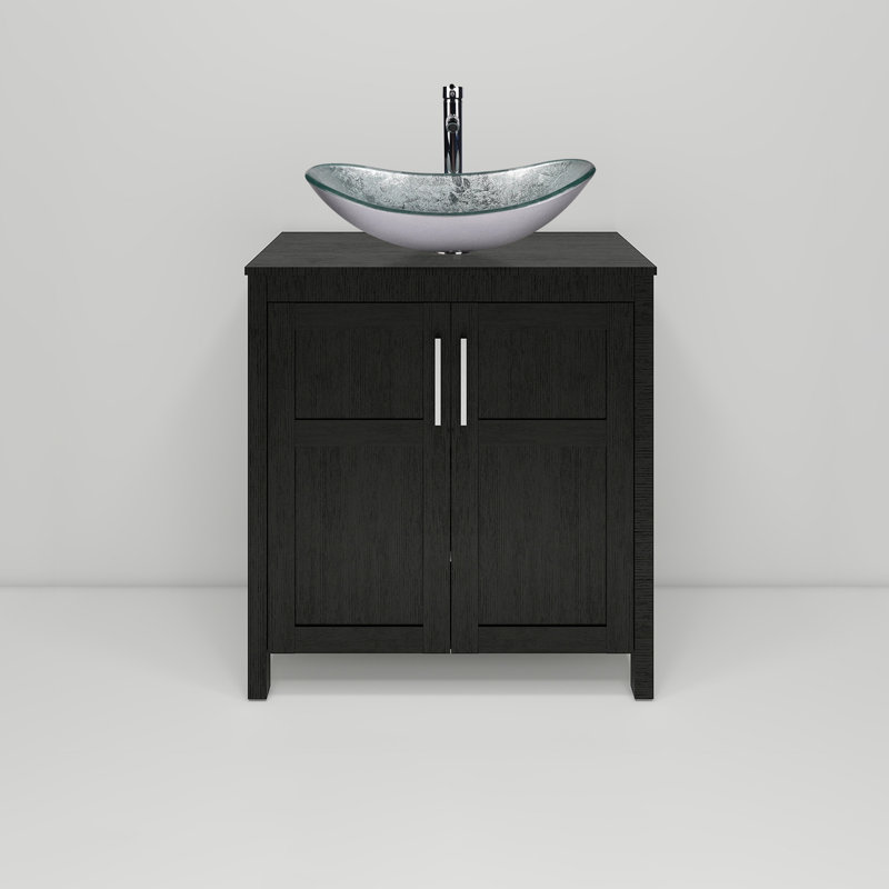 Meuble-lavabo simple 30 po avec lavabo moderne autoportant, Noir
