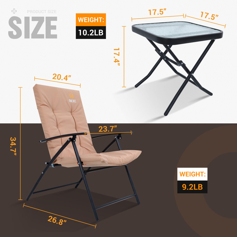 MUKE 2 - Person Patio Dining Set with Square Table , Cushions Included