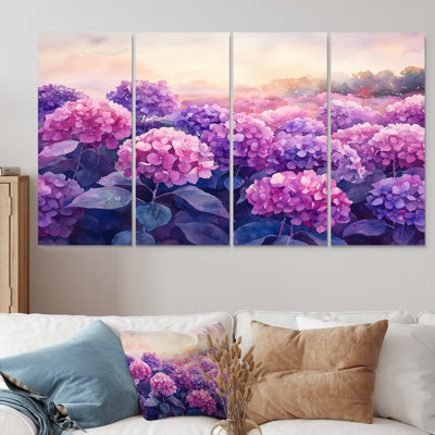 Hydrangea Field At Dusk I - Hydrangea Wall Art - Traditional Wall Art Canvas