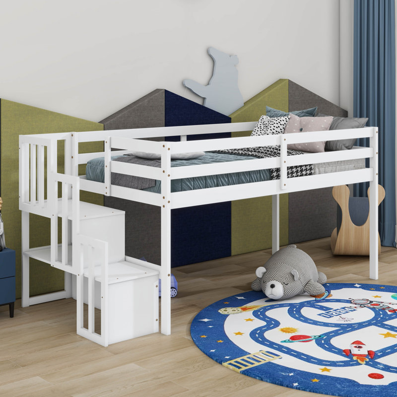 Lit mezzanine simple avec escalier, Blanc