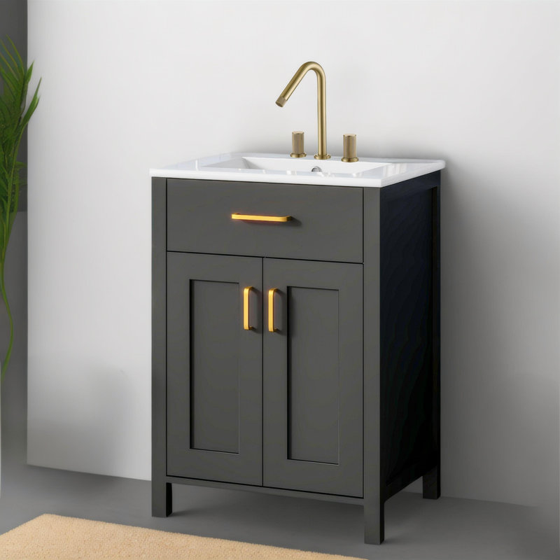 Meuble-lavabo 24 po avec comptoir en céramique, Noir
