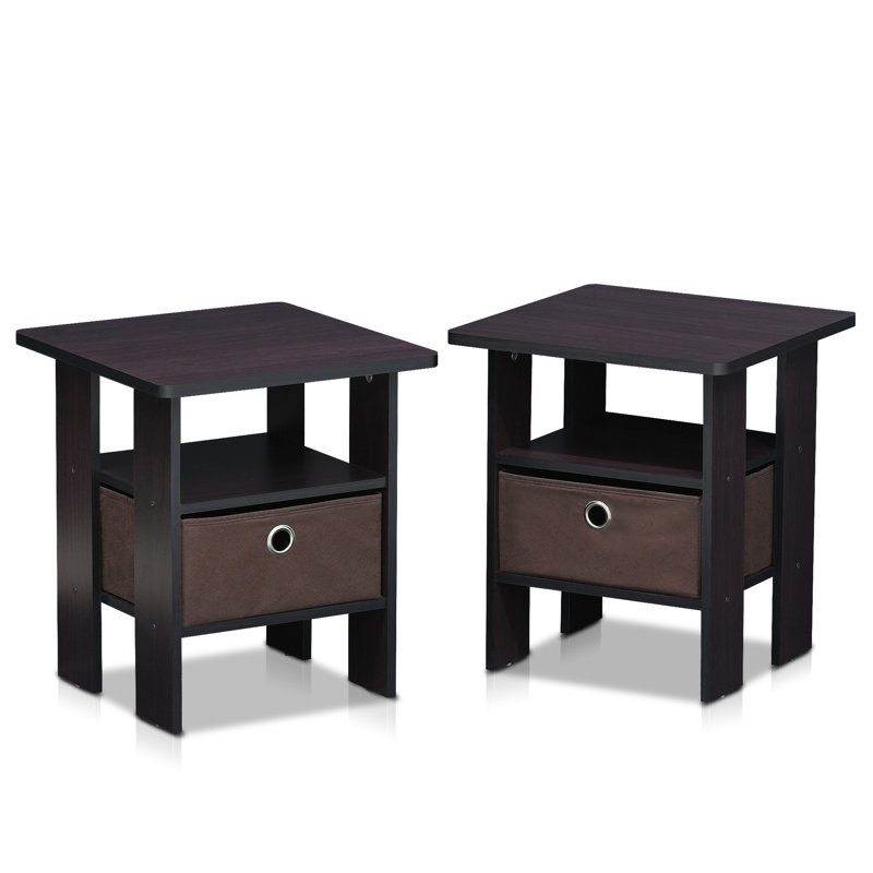 Tidur Bedside Table Nightstand with Bin Drawer, Set of 2, Dark Walnut