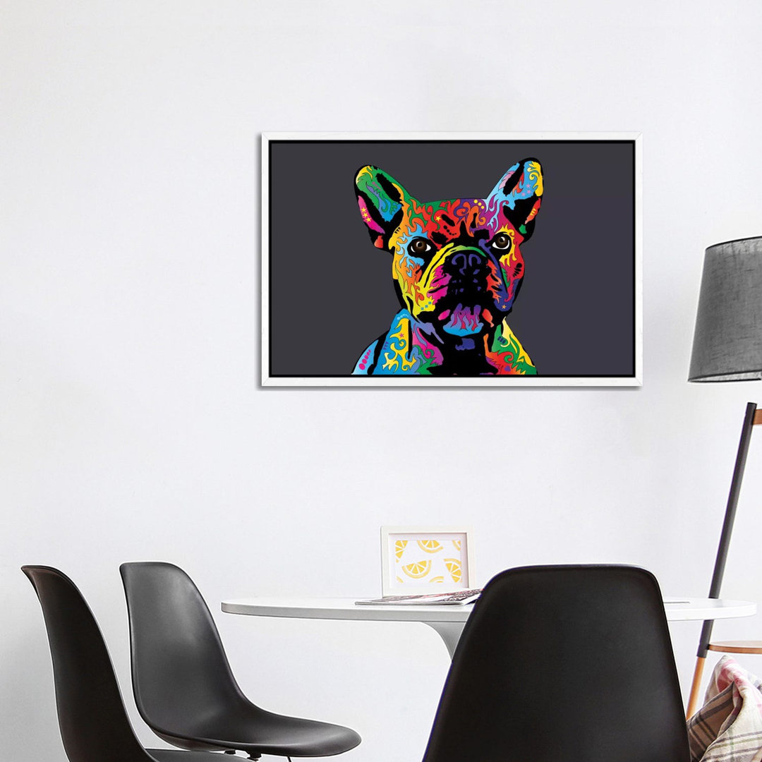 Leinwandbild Rainbow French Bulldog auf grauem Hintergrund