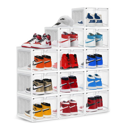 Stackable Large Shoe Containers Shoe Storage Box with Hard Plastic Drop Front for Sneakers