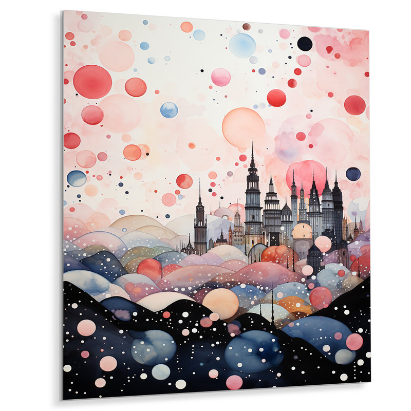 Bubble Gum Cityscape Horizon III - Art mural en métal City Art Deco, H 20 po x l 12 po x P 1 po