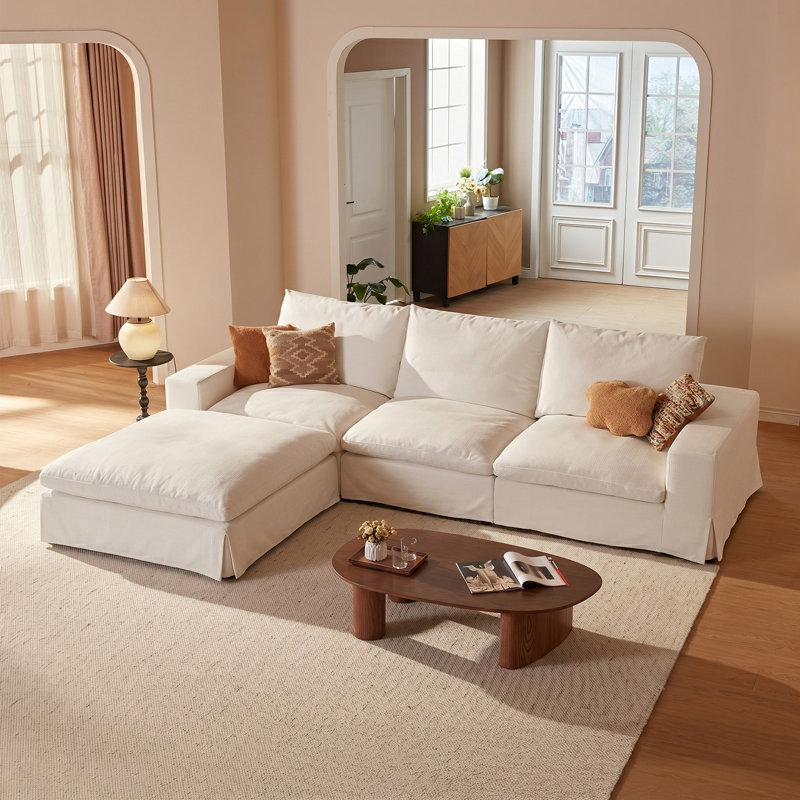 Oversized Boneless Cloud Couch, Comfy L Shaped Sectional Sofa, Extra Wide & Deep Modular Couches For Living Room, Seater With Ottoman