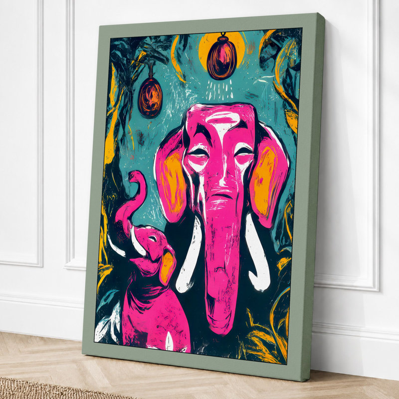 Magenta Elephant Boho - Print, 24x16 - 61.0 x 40.6 cm, Sage Border