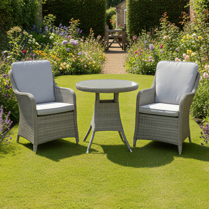 Oseasons® Hampton Rattan 2 Seat Bistro Set in Dove Grey with Light Grey Cushions