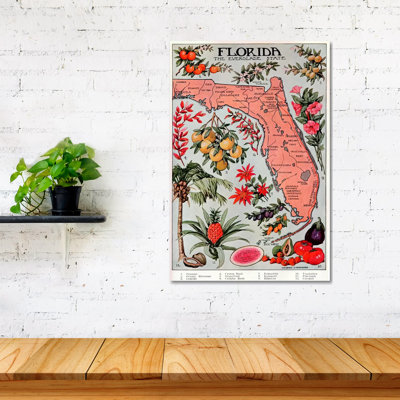 Carte de l'État de la Floride (ressources naturelles) - affiche rétro - impression d'art graphique