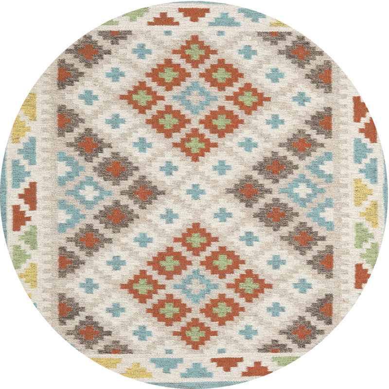 Tapis beige/brun ciel/vert léger, Rond 7 pi