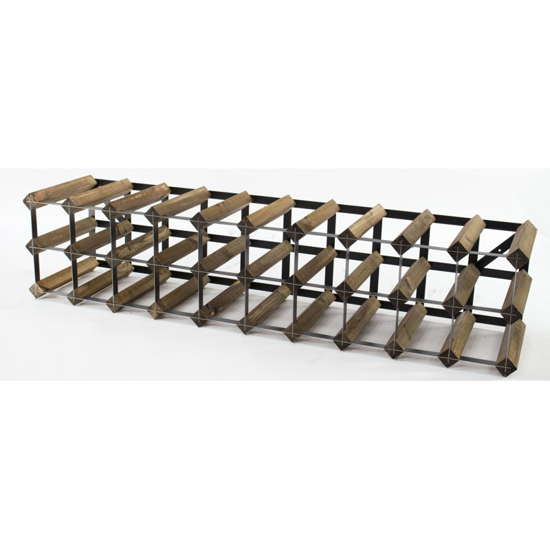 Felica 30 Bottle Floor Wine Bottle Rack, Walnut Stained Pine / Black Steel