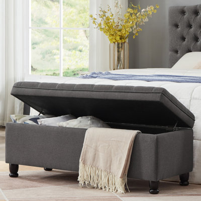 Dark Gray Linen Fabric Button Storage Bench For A Neat And Stylish Look Blend With Support