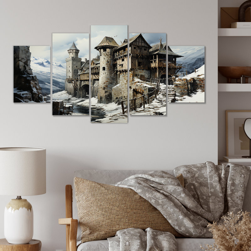 Mediaval Castle In Winter Charm I - Châteaux, art mural multi-panneaux pour le salon
