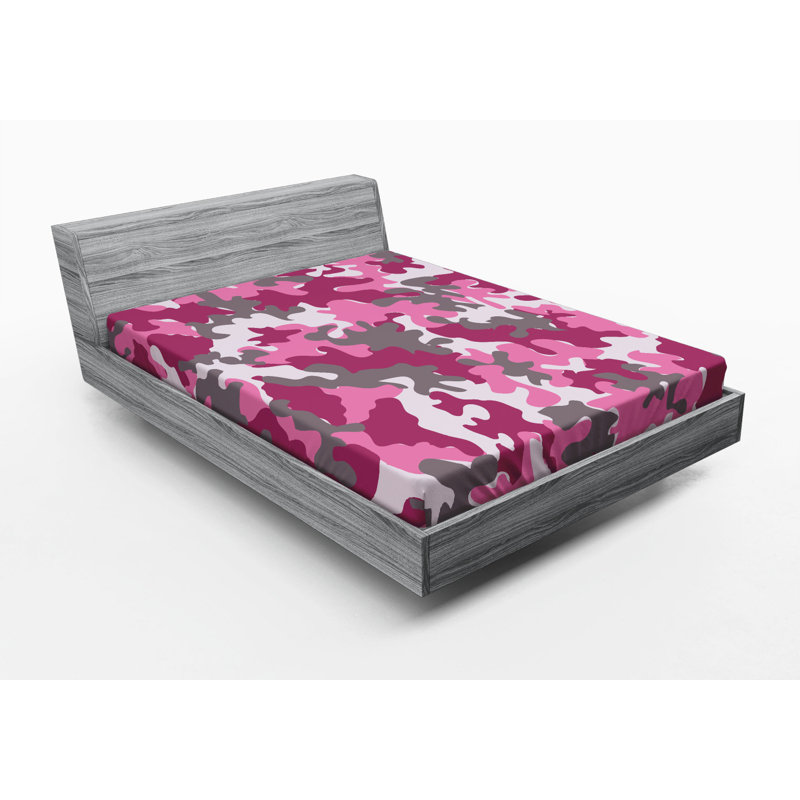 Microfiber Camouflage Fitted Sheet, Full Fitted Sheet, Pink/Gray Camouflage 4
