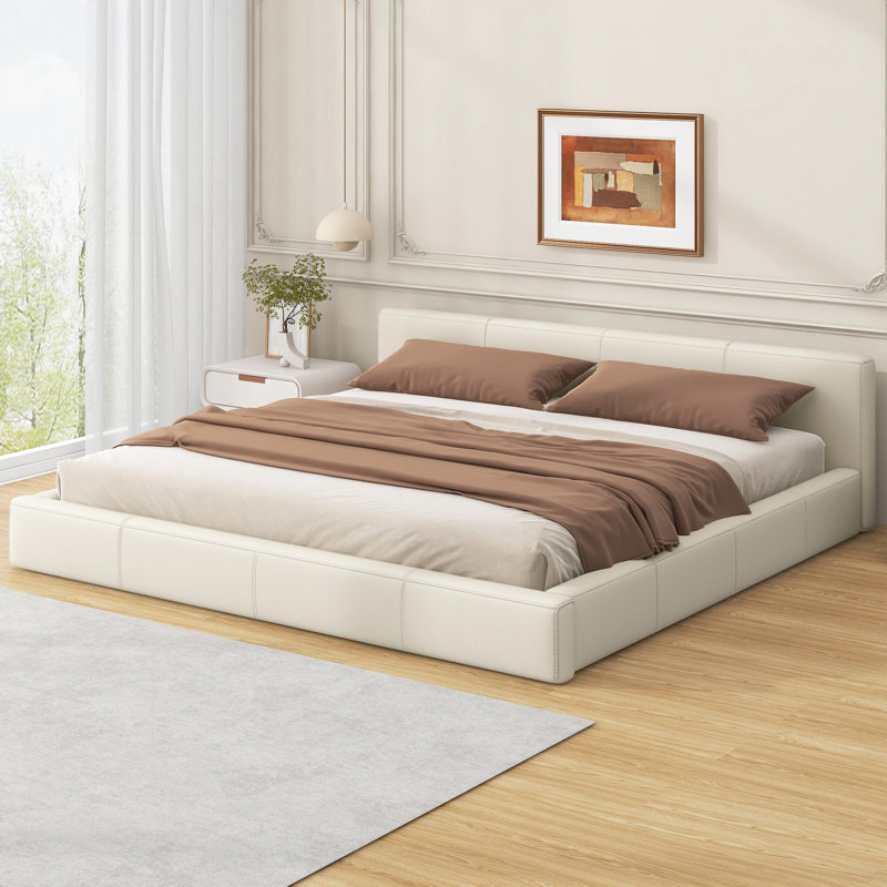 Cadre de lit rembourré beige élégant, Très grand lit
