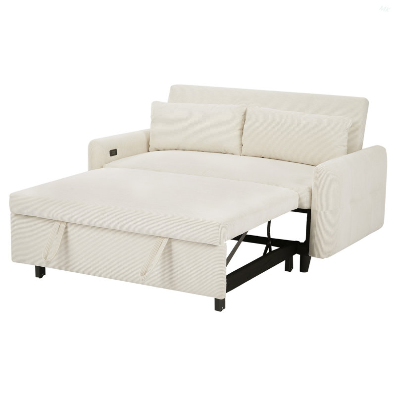 Canapé-lit 57,48 "convertible 2 places avec canapé-lit et canapé-lit moderne avec deux coussins décoratifs et ports USB pour le salon