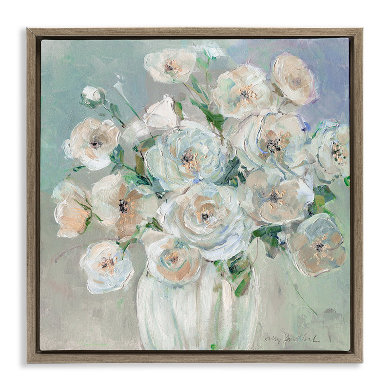 Abstraction des roses rosées, H 18 po x l 18 po, Cadre flottant orme Montalcino