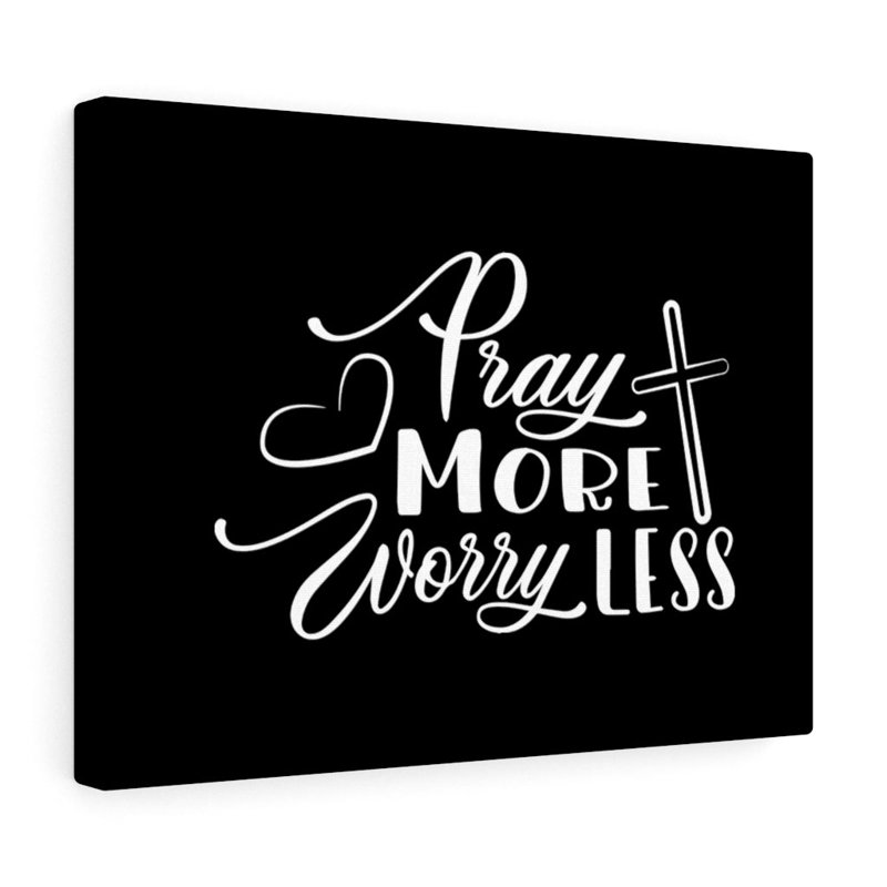Pray More Worry Less Heart Black - Wrapped Canvas Print, 61cm H x 76cm W