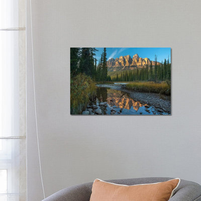 Castle Mountain Reflected In Athabasca River, Banff National Park, Alberta, Canada by Tim Fitzharris - Wrapped Canvas Print