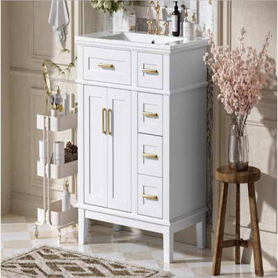 Meuble-lavabo de 30 po avec lavabo en céramique, armoire de rangement moderne avec portes à fermeture douce, tiroir profond et tiroir standard, meuble-lavabo pour petite salle de bain