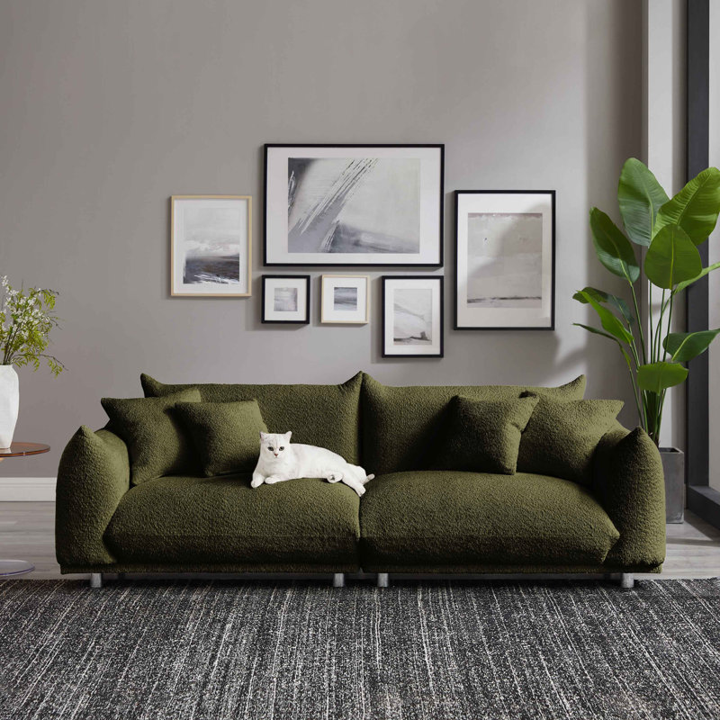 Arnya 225.8Cm Round Arms Sofa, Olive Boucle