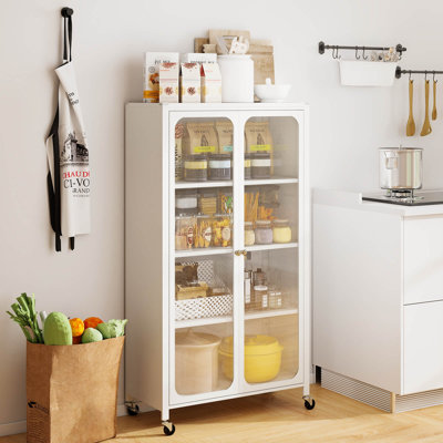  Armoire de rangement avec roulettes et 2 portes translucides avec tablette ajustable 31,5 po x 14,5 po x 58 po