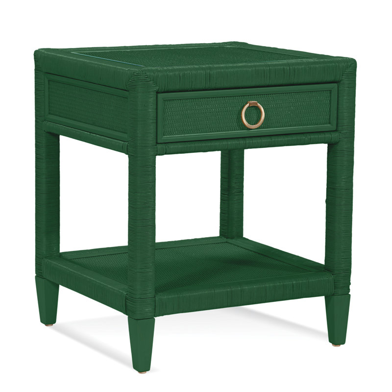 Sabal Bay 1 - Drawer Wicker Nightstand, Sea Glass, Satin Brass