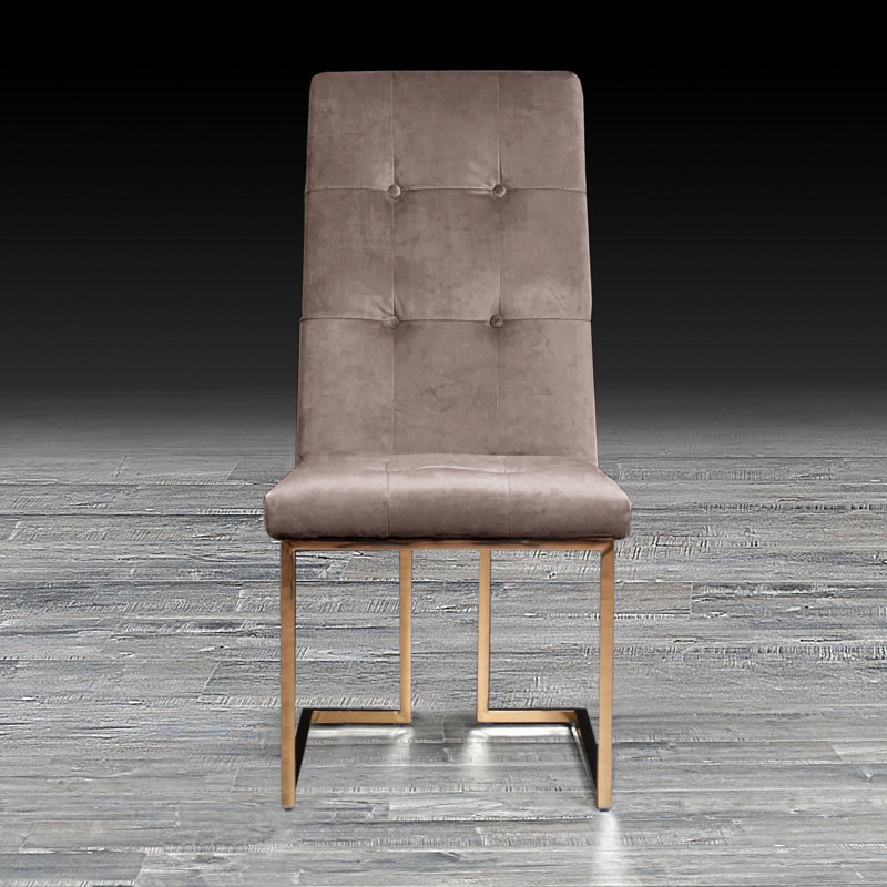 19'' H Velvet Upholstered Side Chair, Rose Gold, Taupe